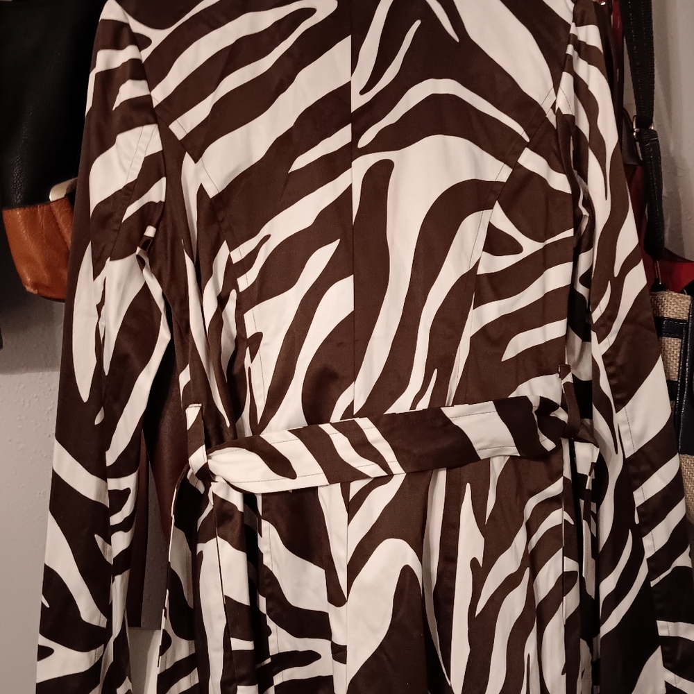 Brown and white trench coat